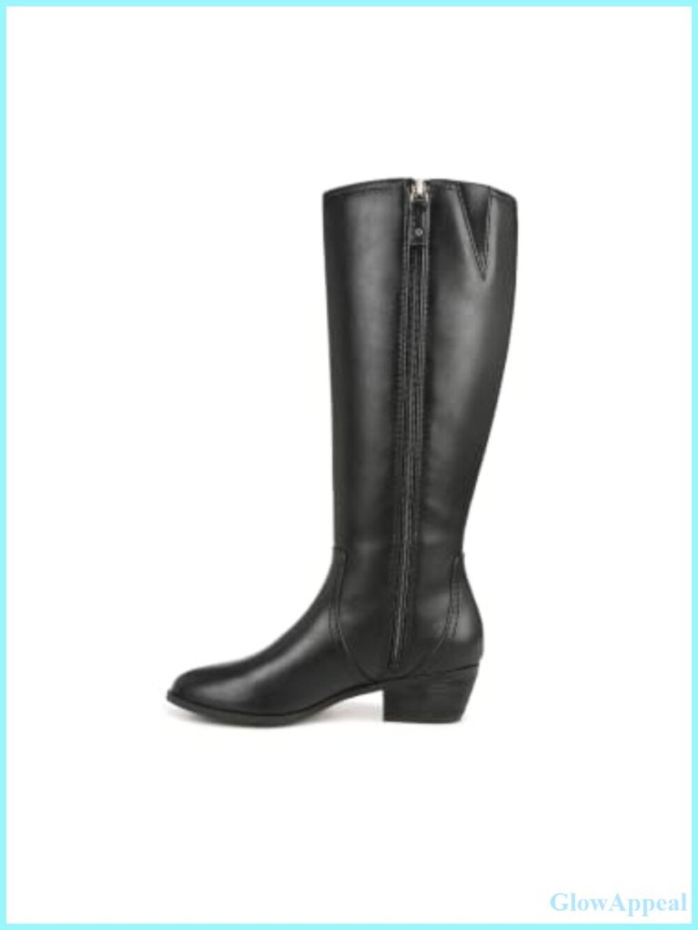 Faux Leather Knee High Riding Boot with Metallic Buckle, Block Heel, Comfort